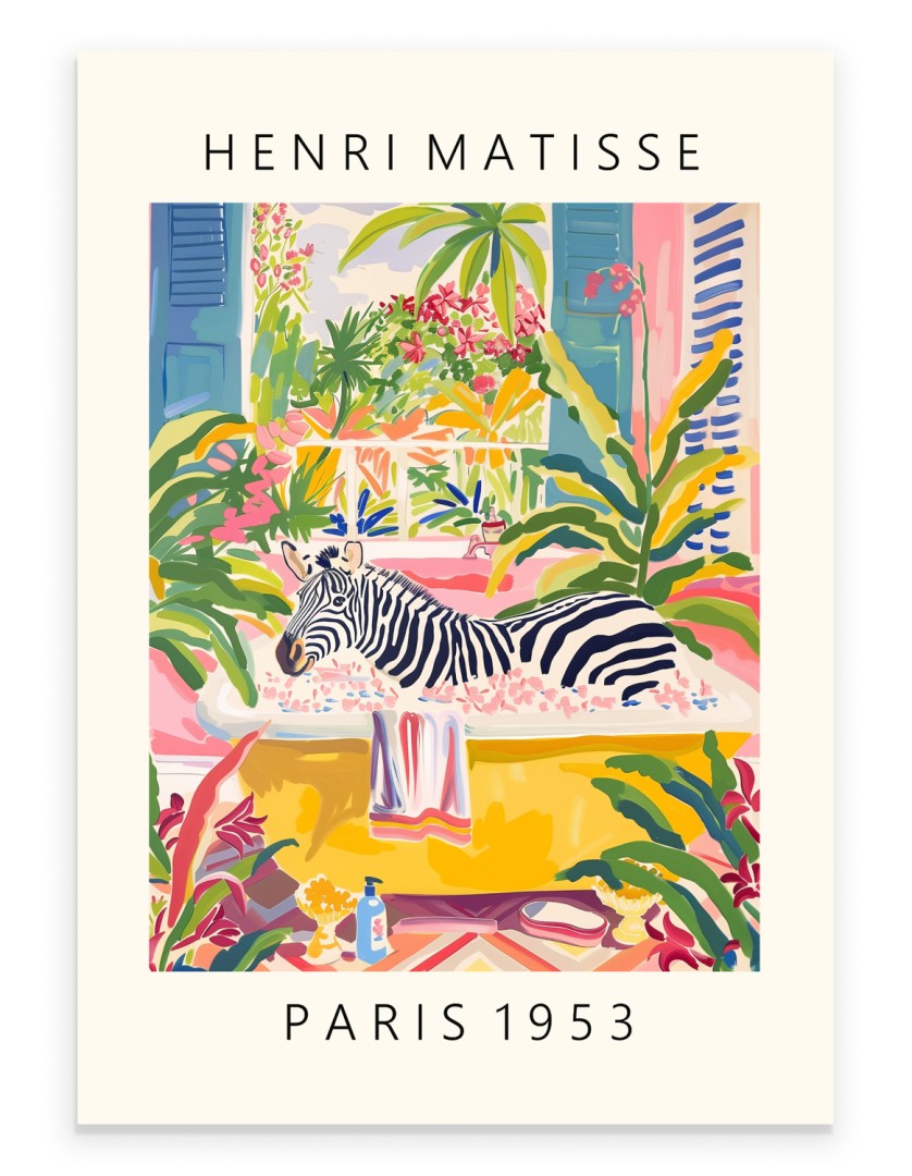 Matisse Inspired Zebra Tropical Bathtub Wall Art – Elka Prints
