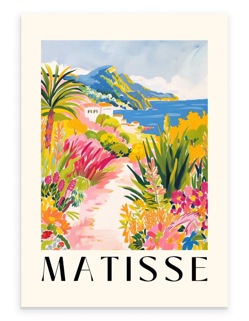 Matisse inspired Mediterranean coastal landscape art print