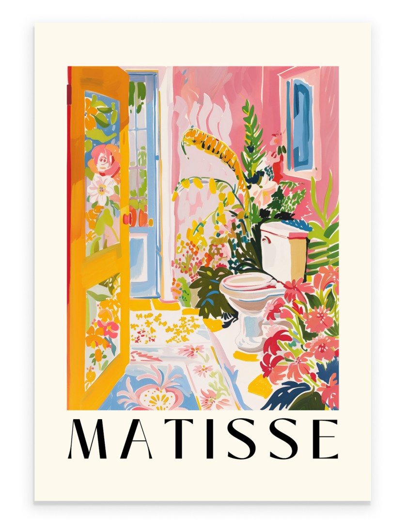 Matisse style tropical toilet bathroom wall art print with plants.