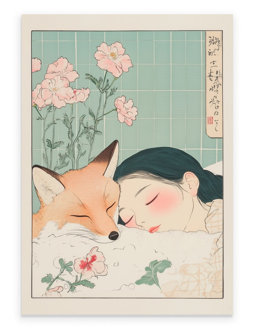 Girl and Fox - Japanese Bathroom Print