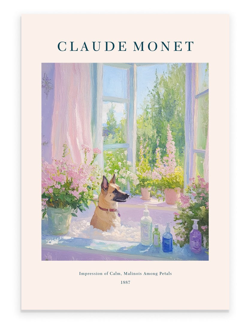 Belgian Malinois bathroom art print in Monet inspired impressionist style