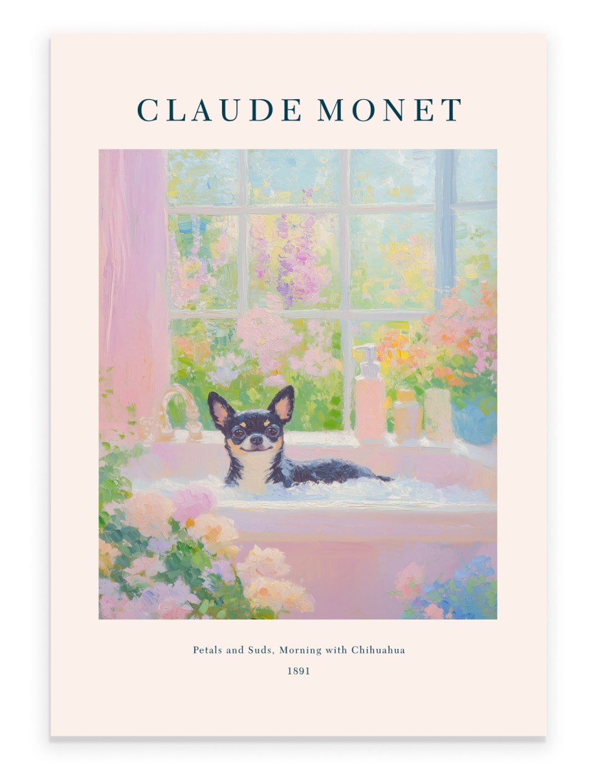 Chihuahua bathroom art print in Monet inspired impressionist style