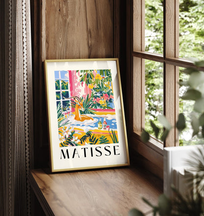 Bright and colorful wall art featuring a gazelle bathing in a tropical scene